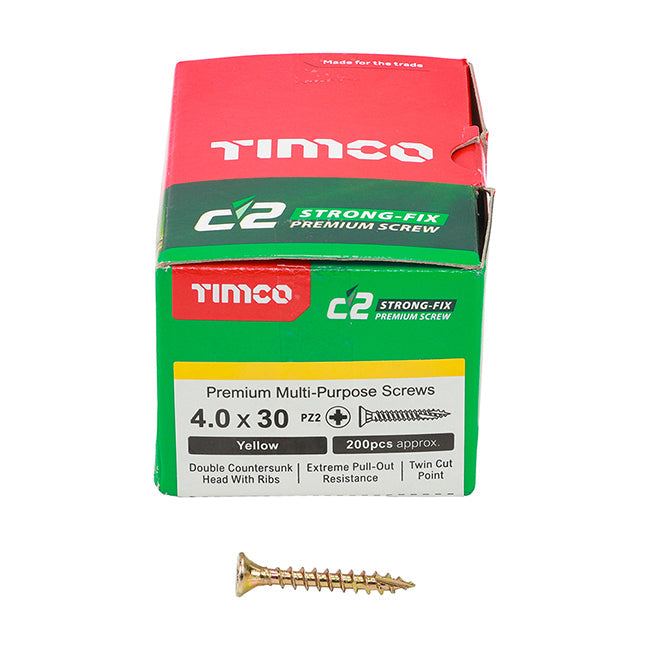 4.0 x 35 Timco C2 Strong Fix Premium Woodscrew, Countersunk Pozi Pz2, Steel Zinc / Yellow Plated 40035C2