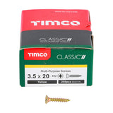 Timco 3.5 x 20mm (6 x 3/4) Countersunk Pozi Pz2, Classic Woodscrew, Steel Zinc / Yellow Plated, 35020CLAF