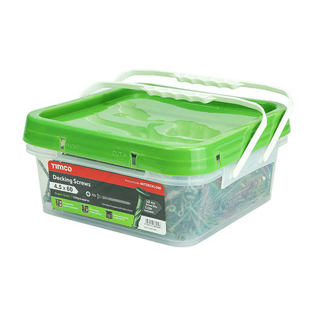 4.5 x 60 Timco Solo Counersunk Recess Decking Screw Green (Tub of 1500)