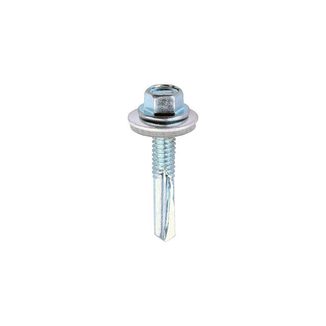 5.5 x 32mm (5/16" Hexagon Head) Self Drill Screws, Metal to Metal, Bright Zinc Plated For Steel 4-12.5mm Thickness with 16mm EPDM Washer ZH32W16B