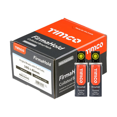 FirmaHold 16g x 45 Galvanised Angled Brads + 2 gas ABG1645G (Paslode compatible) 2000 nails per box