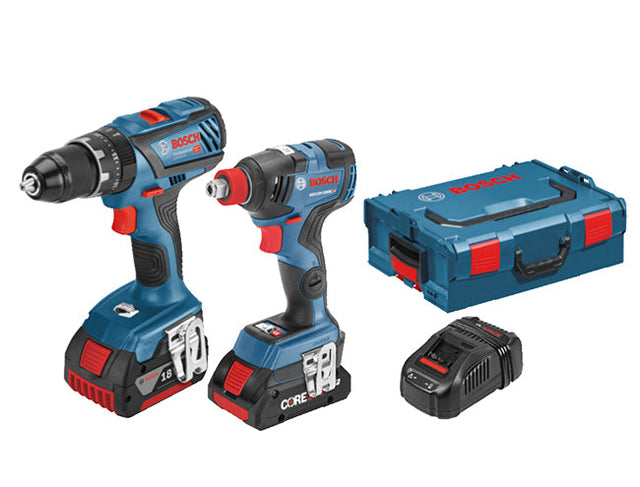 Bosch GSB 18V-28 Combi Drill & GDX 18V-200C Impact Driver with 2 x 5.0Ah Batteries in L-BOXX