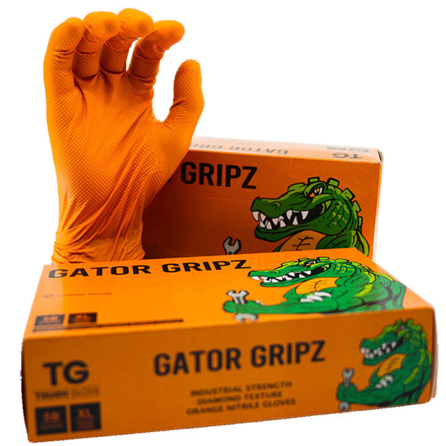 Medium Gator Gripz Heavy Duty Nitrile Gloves, Orange (Box of 50)