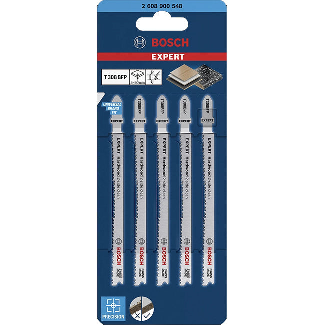Bosch T308BFP 117mm Jigsaw Blade Extra Clean Cut Hard 117mm (Pack of 5) 2 608 900 548