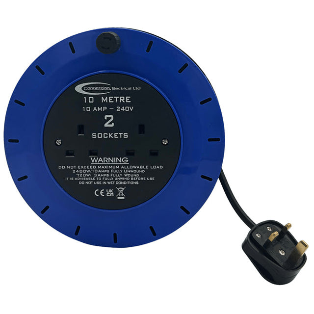 2 Way Cassette Extension Reel 10m 2 x 10amp Sockets 240V