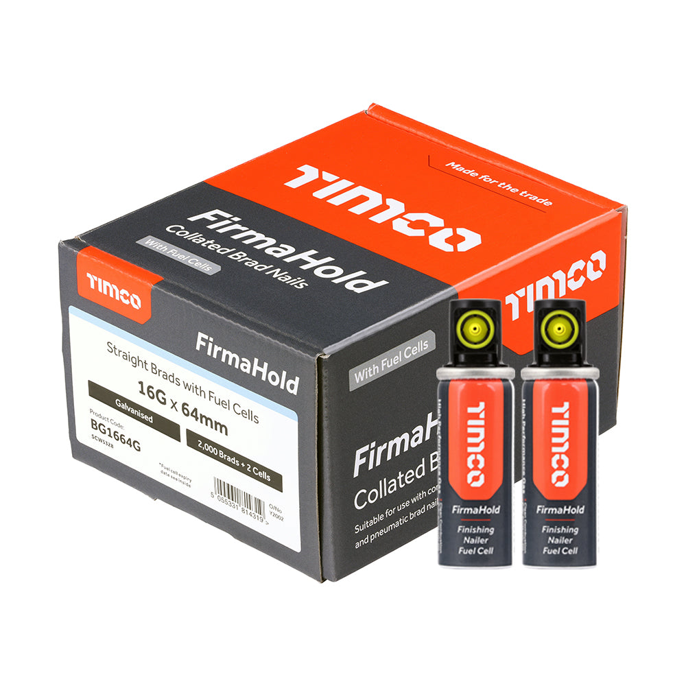 FirmaHold 16g x 64 Galvanised Brads + 2 gas BG1664G (Paslode compatible) 2200 nails per box
