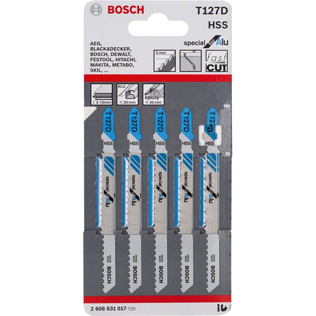 Bosch T127D 100mm Jigsaw Blade for metal 30mm (Pack Of 5) P/No. 2 608 631 017
