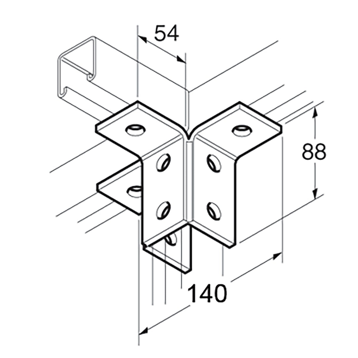 SB701 / P2228 3 Lug Wing Bracket, Unistrut compatible, Hot Dipped Galvanised