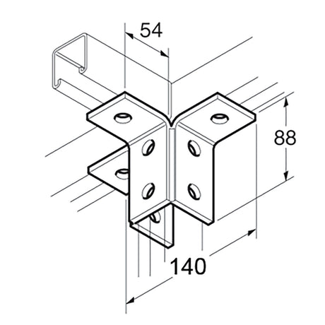 SB701 / P2228 3 Lug Wing Bracket, Unistrut compatible, Hot Dipped Galvanised