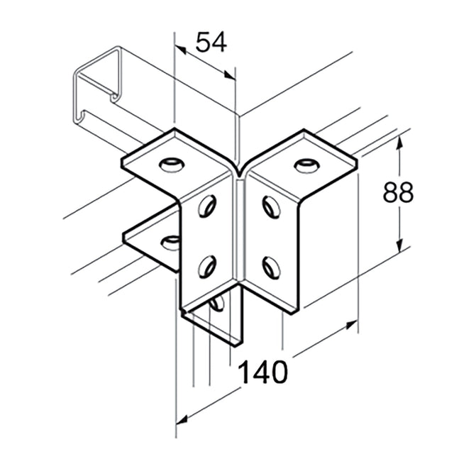 SB701 / P2228 3 Lug Wing Bracket, Unistrut compatible, Hot Dipped Galvanised