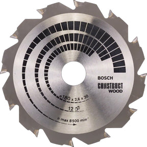 Bosch 180 x 30/20 x 12 Teeth Construct Wood Circular Saw Blade P/No. 2 608 640 632