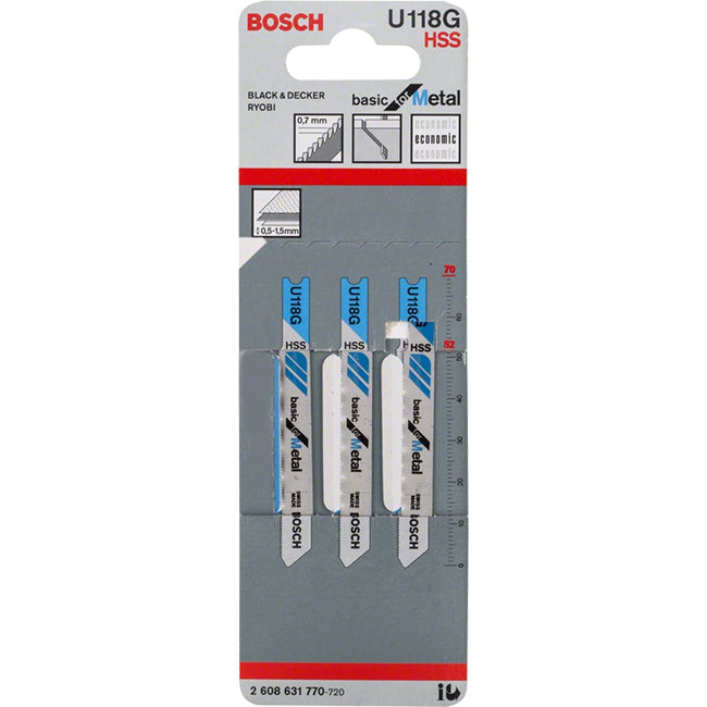 Bosch U118G 70mm Jigsaw Blade basic for metal 0.5-1.5mm (Pack of 3) P/No. 2 608 631 770
