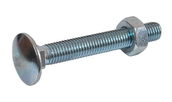 M6 x 140 Mild Steel Carriage / Coach / Cup Square Bolts, c/w Hexagon Nut Zinc Plated, DIN 603/934
