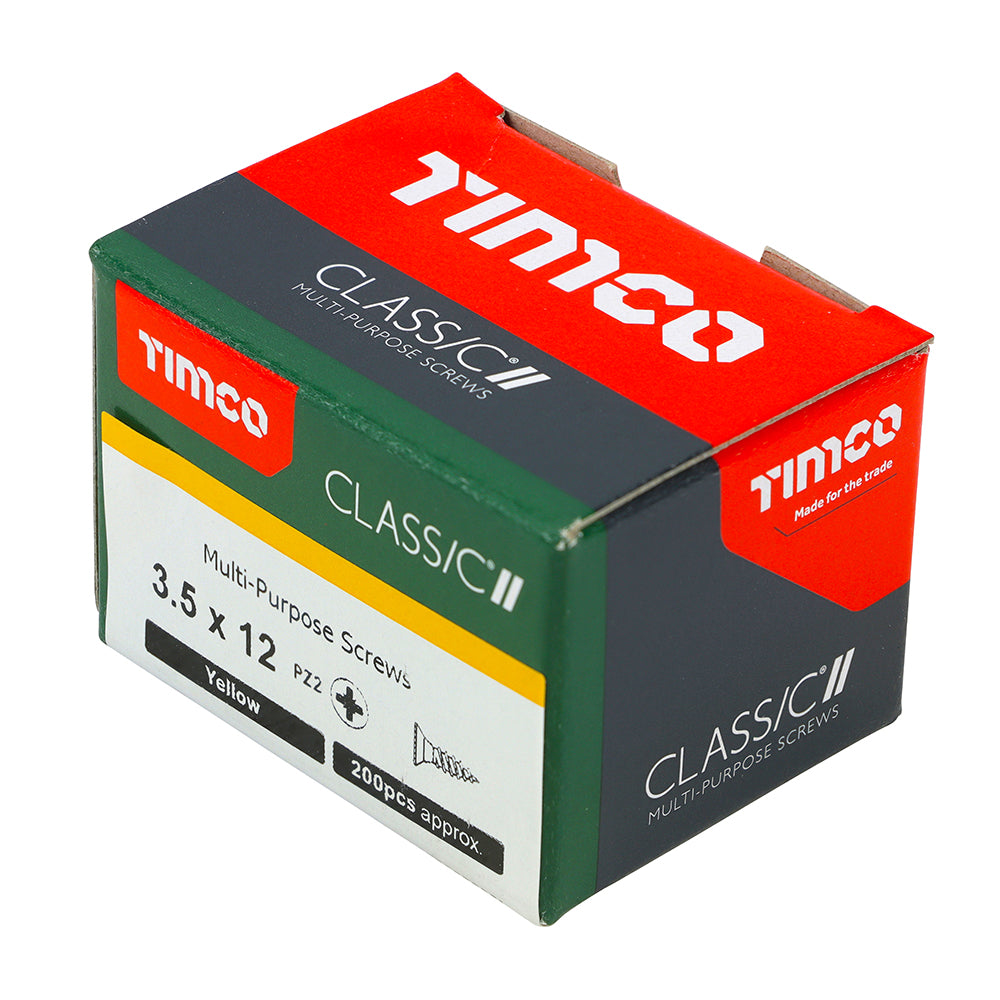 Timco 3.5 x 12mm (6 x 1/2) Countersunk Pozi Pz2, Classic Woodscrew, Steel Zinc / Yellow Plated, 35012CLAF