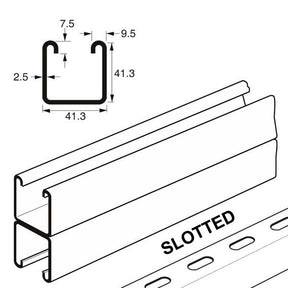 Back to Back Slotted Channel Heavy Gauge x 3 Metre, 82mm x 41mm x 2.5mm, Pre Galvanised. Unistrut P1001TPGX3
