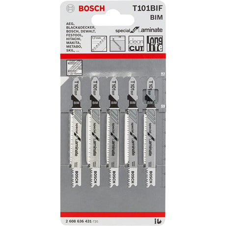 Bosch T10BIF 83mm Jigsaw Blade for Laminate 1.5-15mm (Pack Of 5) P/No. 2 608 636 431
