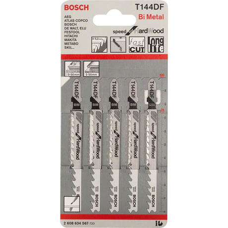 Bosch T144DF 100mm Jigsaw Blade for wood 5-50mm (Pack of 5) P/No. 2 608 634 567