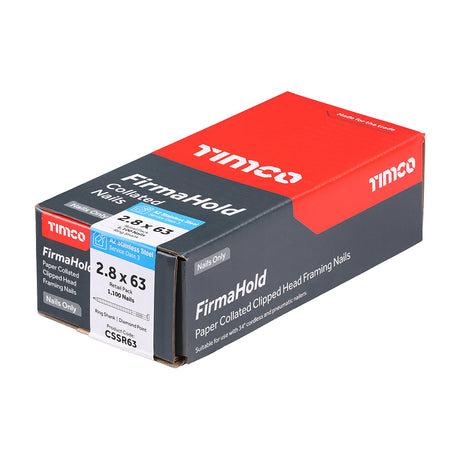 FirmaHold 2.8 x 63 Ring/ ST/ST A2 *NO GAS* CSSR63 (Paslode compatible) 1100 nails per box