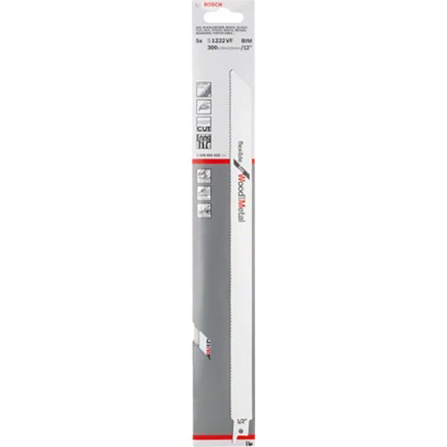 Bosch S1222VF 300mm Sabre Saw Blade flexible for wood 5-250mm and metal 3-10mm (Pack of 5) P/No. 2 608 656 022