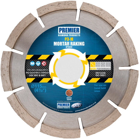 115 x 22mm Premier Diamond 3 Star Mortar Raking Blade 8mm Segments DP15041