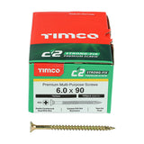6.0 x 90 Timco C2 Strong Fix Premium Woodscrew, Countersunk Pozi Pz3, Steel Zinc / Yellow Plated 60090C2