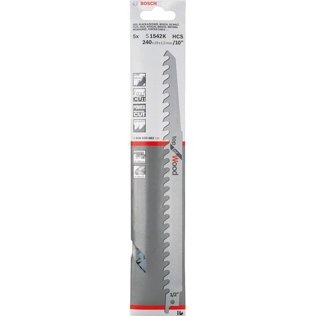 Bosch S1542K 240mm Sabre Saw Blade for wood (Pack of 5) P/No 2 608 650 682
