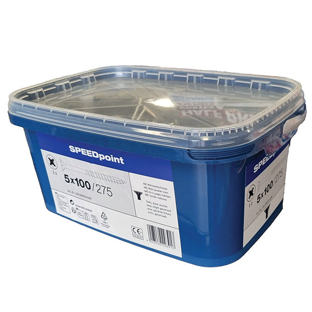 Speedpoint by Spax 5.0 x 100mm Countersunk Pozi Woodscrews, Bright Zinc Plated, Tub of 275