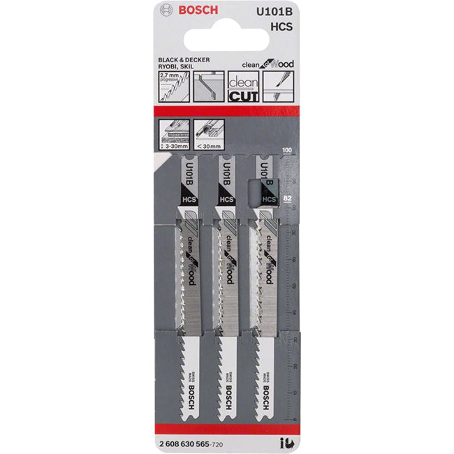 Bosch U101B 100mm Jigsaw Blade for wood 3-30mm (Pack Of 3) P/No. 2 608 630 565