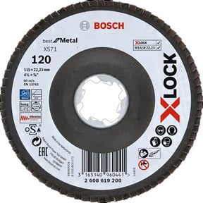 Bosch 115mm X-Lock Best for Metal 120 Grit Flap Disc, Angled Version, P/No. 2 608 619 200