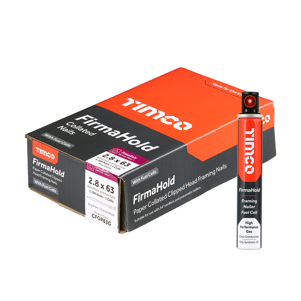 FirmaHold 2.8 x 63 Ring / FirmaGalv + 1 gas CFGR63G (Paslode compatible) 1100 nails per box