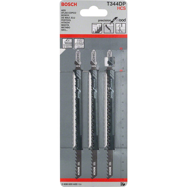 Bosch T344D 152mm Jigsaw Blade for wood 5-100mm (Pack Of 5) P/No. 2 608 633 A34