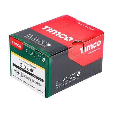 Timco 3.0 x 40mm (4 x 1" 1/2) Countersunk Pozi Pz1, Classic Woodscrew, Steel Zinc / Yellow Plated, 30040CLAF