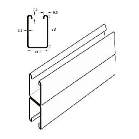 Back to Back Channel Heavy Gauge x 6 Metre, 83mm x 41mm x 2.5mm. Hot Dipped Galvanised. Unistrut compatible P5001