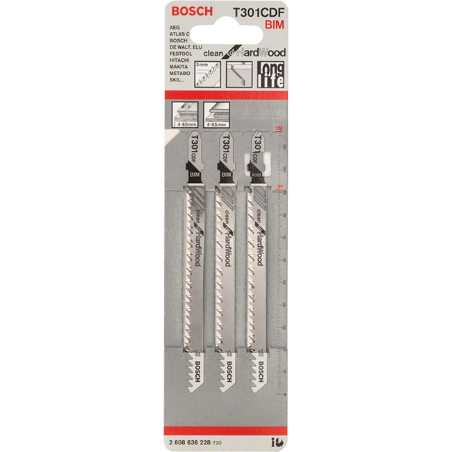 Bosch T301CDF 117mm Jigsaw Blade for wood 4-65mm (Pack Of 5) P/No. 2 608 636 229