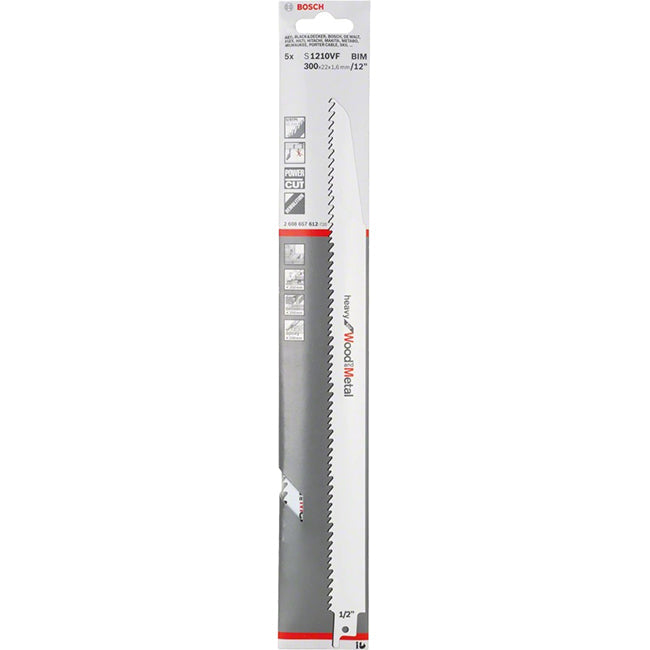 Bosch S1210VF 300mm Sabre Saw Blades heavy for metal (Pack of 5) P/No. 2 608 657 612