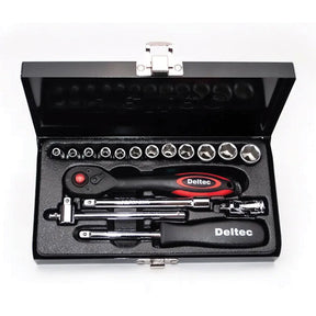 Deltec 17 Piece 1/4" Metric Chrome Socket Set in Metal Case SETGA17