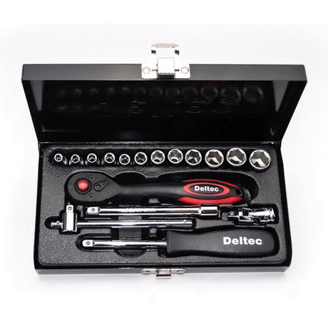 Deltec 17 Piece 1/4" Metric Chrome Socket Set in Metal Case SETGA17