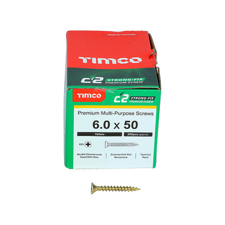 6.0 x 50 Timco C2 Strong Fix Premium Woodscrew, Countersunk Pozi Pz3, Steel Zinc / Yellow Plated 60050C2