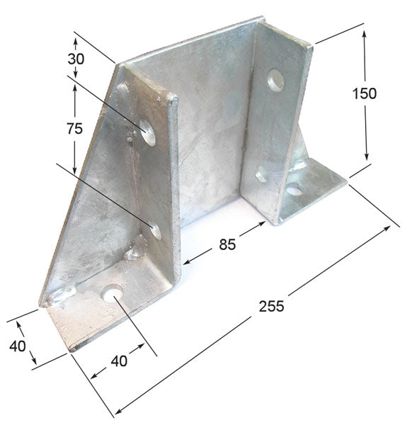 Double Gussetted Bracket, Unistrut compatible, stainless steel A4 (316)