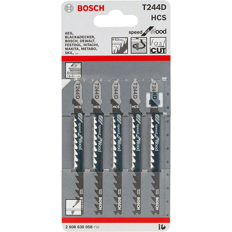 Bosch T244D 100mm Jigsaw Blade for wood 4-50mm (Pack Of 5) P/No. 2 608 630 058