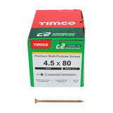 4.5 x 80 Timco C2 Strong Fix Premium Woodscrew, Countersunk Pozi Pz2, Steel Zinc / Yellow Plated 45080C2