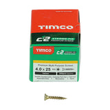4.0 x 25 Timco C2 Strong Fix Premium Woodscrew, Countersunk Pozi Pz2, Steel Zinc / Yellow Plated 40025C2