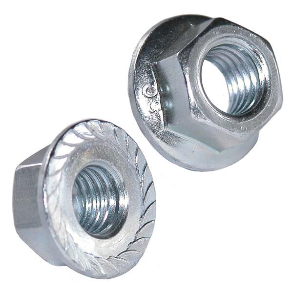 M10 Hexagon Serrated Flange Nut Galvanised, Grade 8, Tapped Oversize, DIN 6923