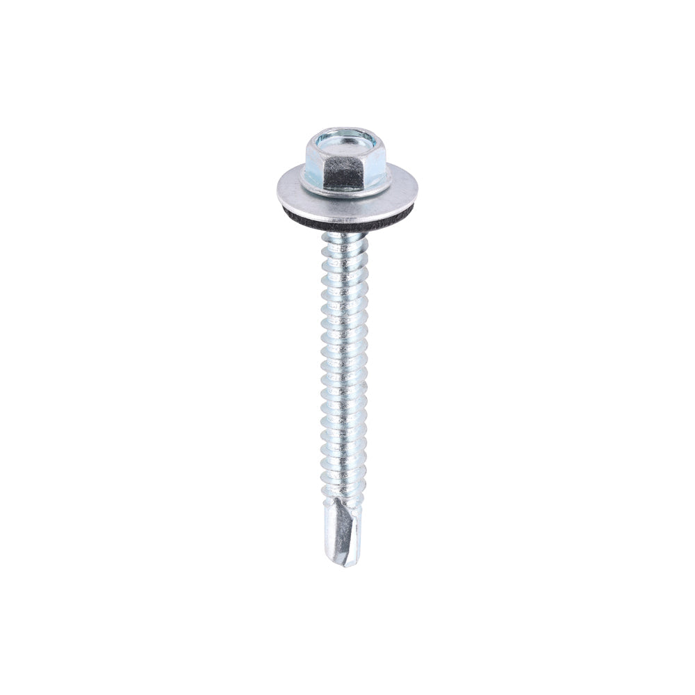 5.5 x 50mm (5/16" Hexagon Head) Self Drill Screws, Metal to Metal, Bright Zinc Plated For Steel 1.2-4mm Thickness with 16mm EPDM Washer ZL50W16