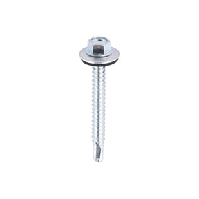 5.5 x 50mm (5/16" Hexagon Head) Self Drill Screws, Metal to Metal, Bright Zinc Plated For Steel 1.2-4mm Thickness with 16mm EPDM Washer ZL50W16