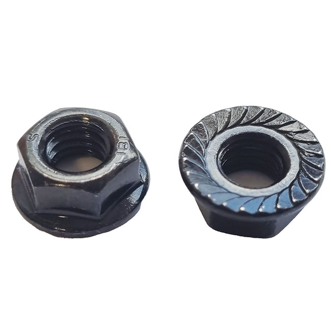 M6 Hexagon Serrated Flange Nut Black Zinc Plated, Grade 8 DIN 6923