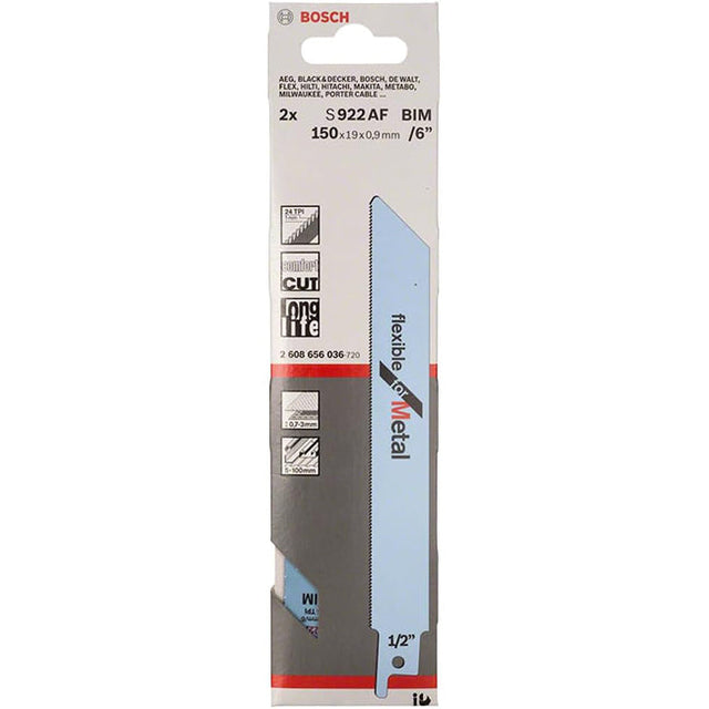 Bosch S922AF 100mm Sabre Saw Blade flexible for metal (Pack of 2) P/No. 2 608 656 036
