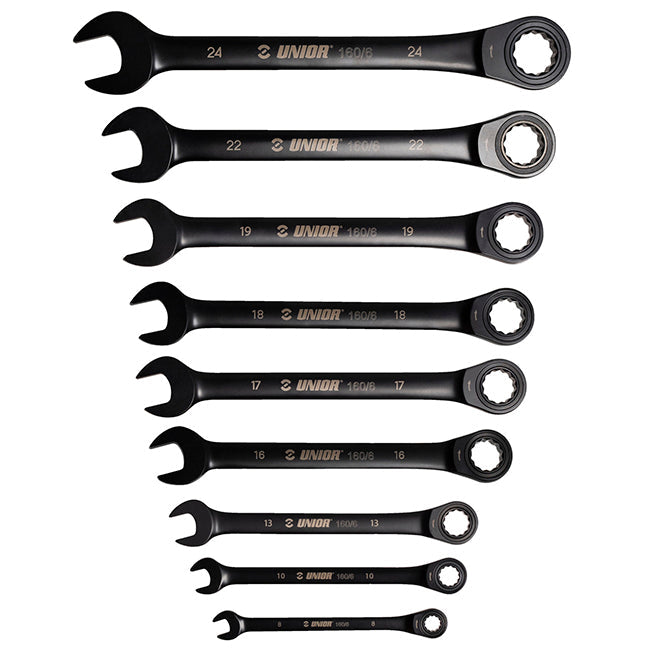 Unior 9 Piece Set 8-24mm Forged Combination Ratchet Wrenches 623080