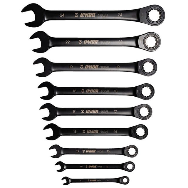 Unior 9 Piece Set 8-24mm Forged Combination Ratchet Wrenches 623080