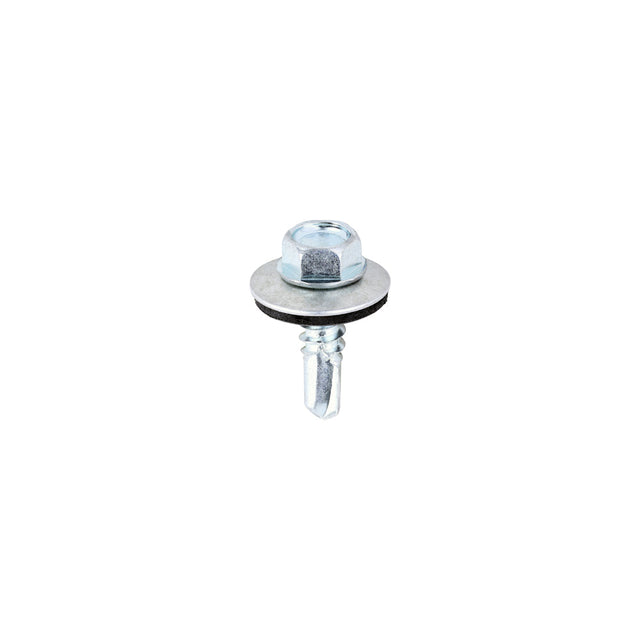 5.5 x 20mm (5/16" Hexagon Head) Self Drill Screws, Metal to Metal, Bright Zinc Plated For Steel 1.2-4mm Thickness with 16mm EPDM Washer ZL19W16